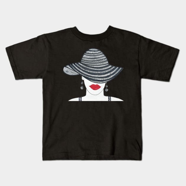 Lady in an elegant hat Kids T-Shirt by Aversome